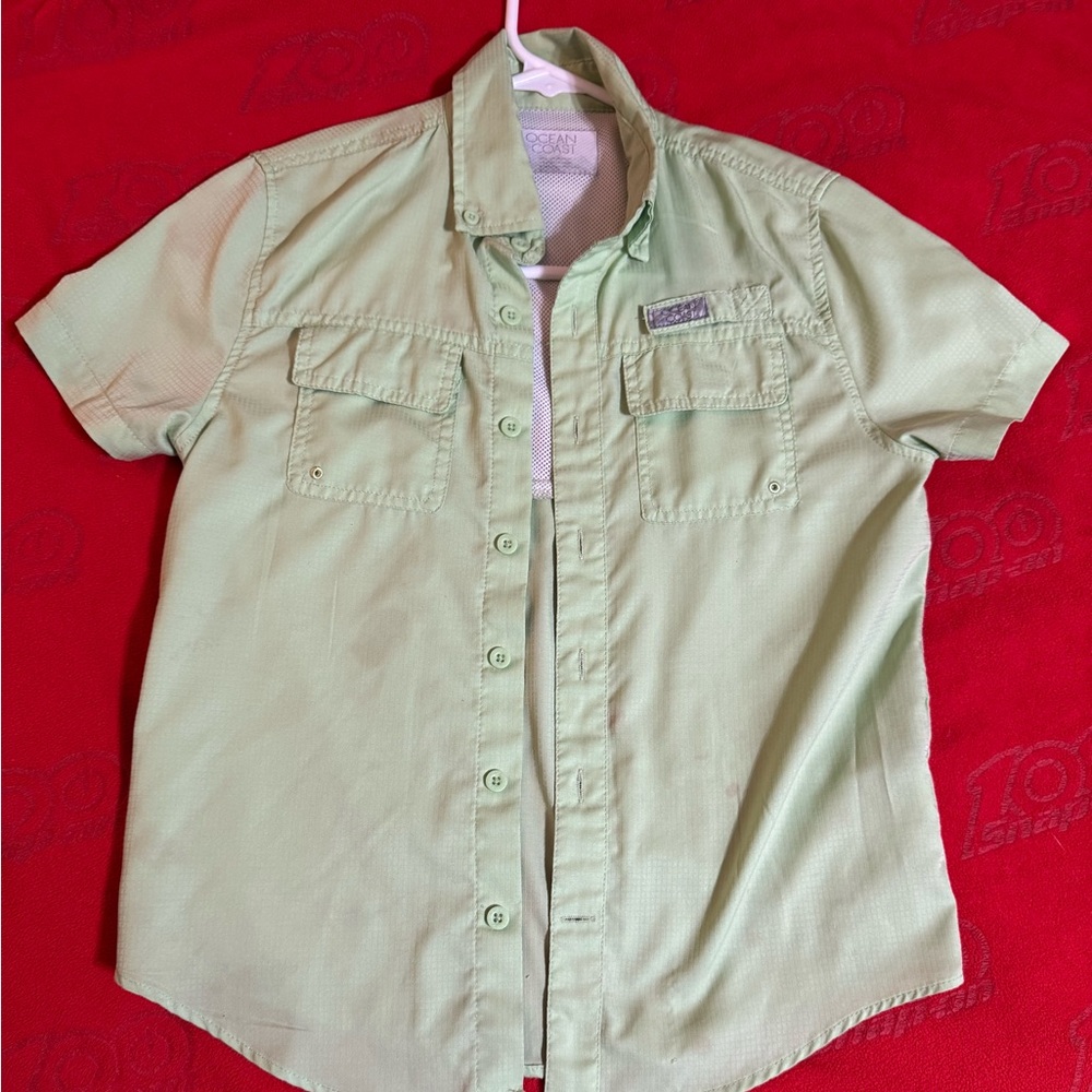 Kids Ocean Coast Green Short Sleeve Shirt size S